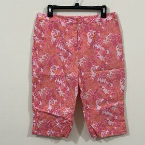 Loft Wide Leg Capris Womens 33" Waist 14-16 Pink Orange Hawaiian Floral PreOwned